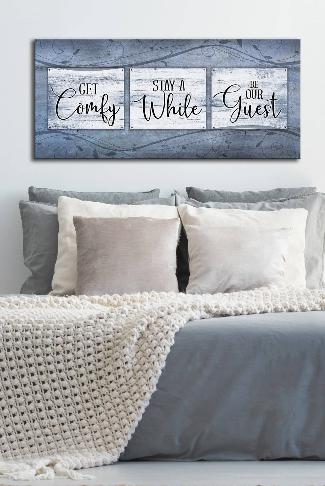 Bedroom Wall Art: Get Comfy Stay A While (Wood Frame Ready To Hang) - Sense for Decor