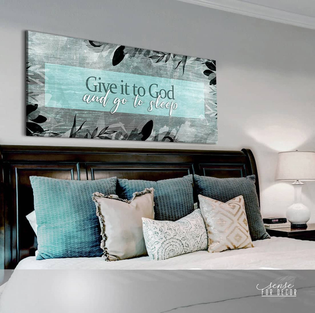 Bedroom Wall Art: Give it to God and go to sleep V8 (Wood Frame Ready To Hang) - Sense for Decor