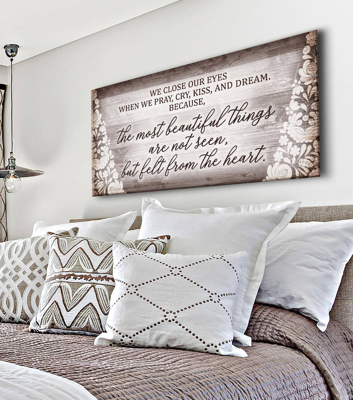 Bedroom Wall Art: We Close Our Eyes (Wood Frame Ready To Hang) - Sense for Decor