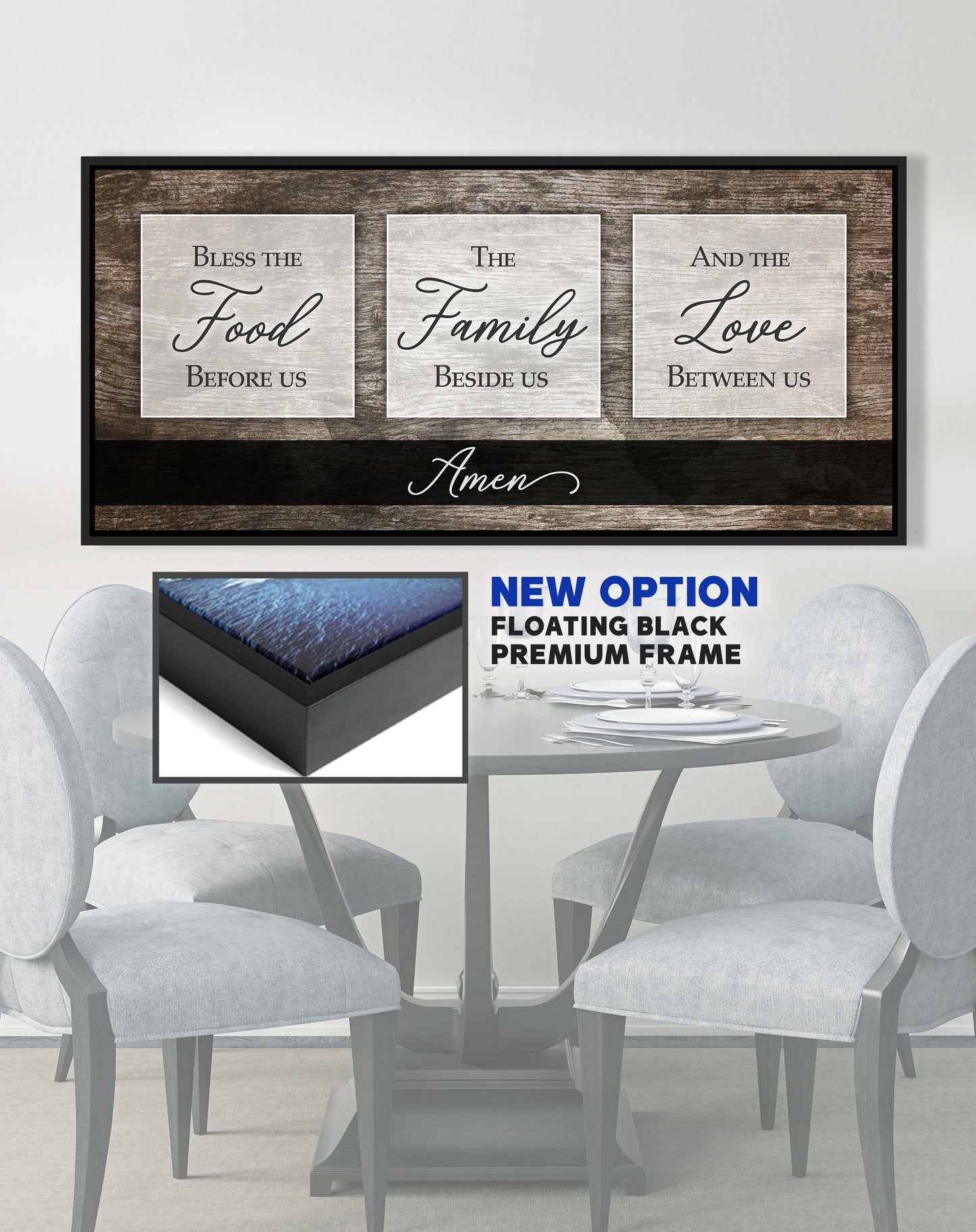 Christian Wall Art: Bless The Food V2 (Wood Frame Ready To Hang)