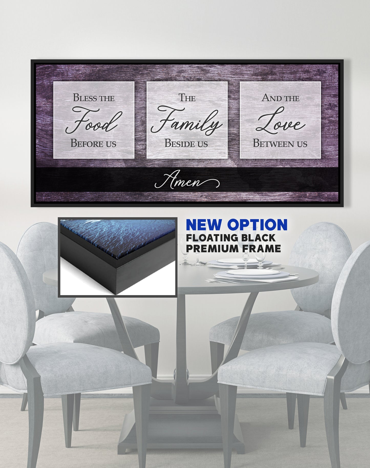 Christian Wall Art: Bless The Food V2 (Wood Frame Ready To Hang)