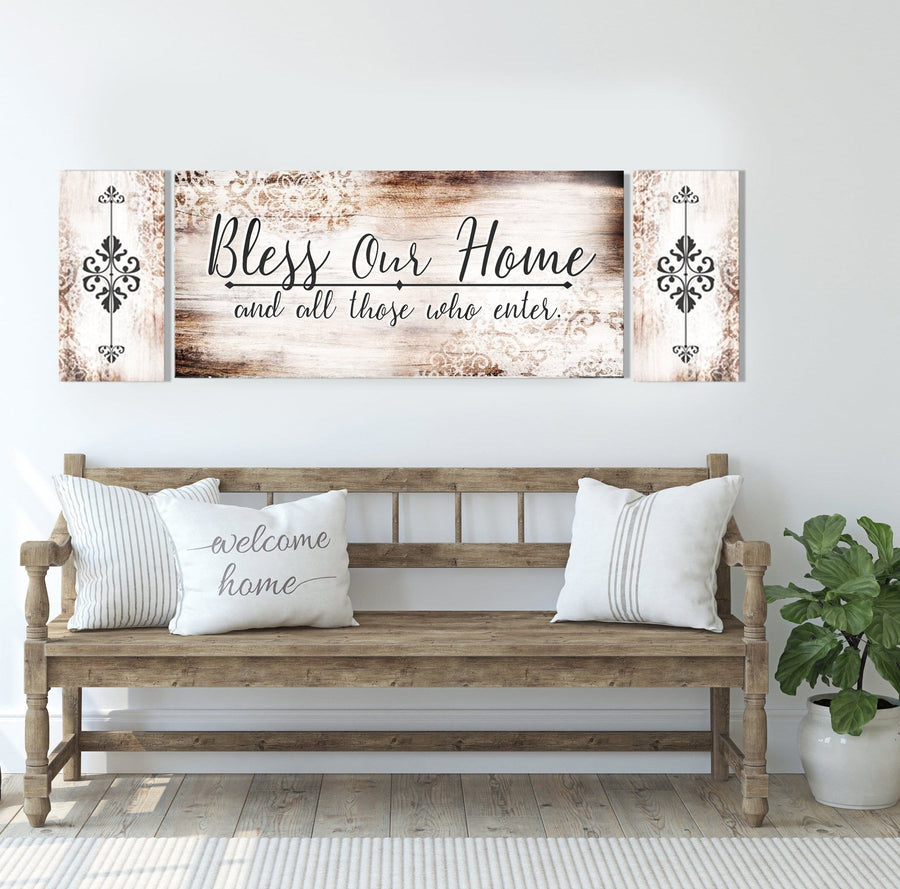 Christian Wall Art: Bless Our Home (Wood Frame Ready To Hang) - Sense for Decor