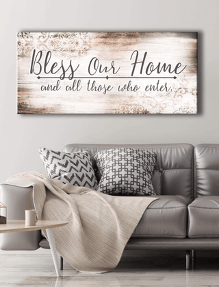 Christian Wall Art: Bless Our Home (Wood Frame Ready To Hang) - Sense for Decor