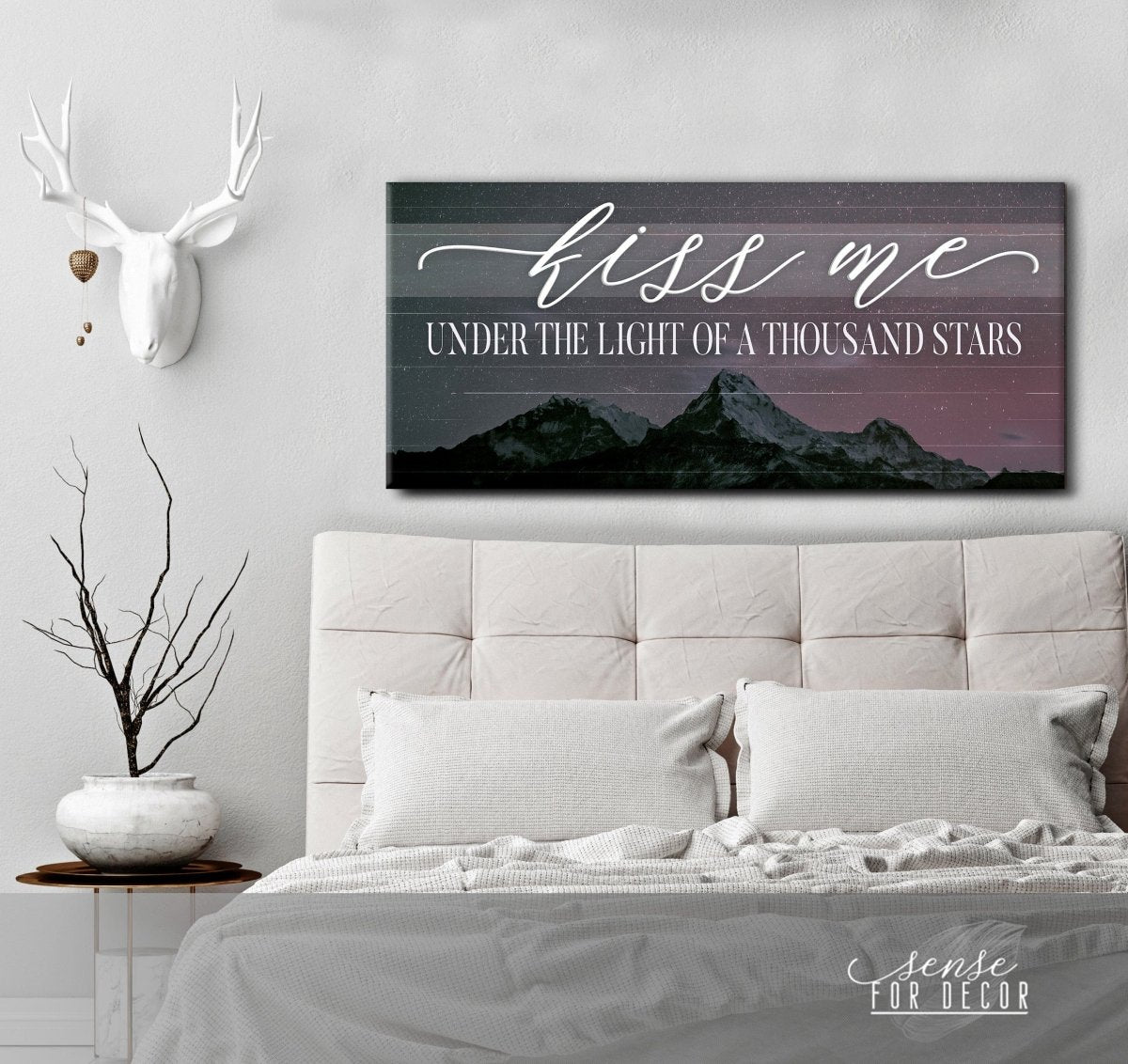 Couples Wall Art: Kiss Me Under The Light Of A Thousand Stars (Wood Frame Ready To Hang) - Sense for Decor