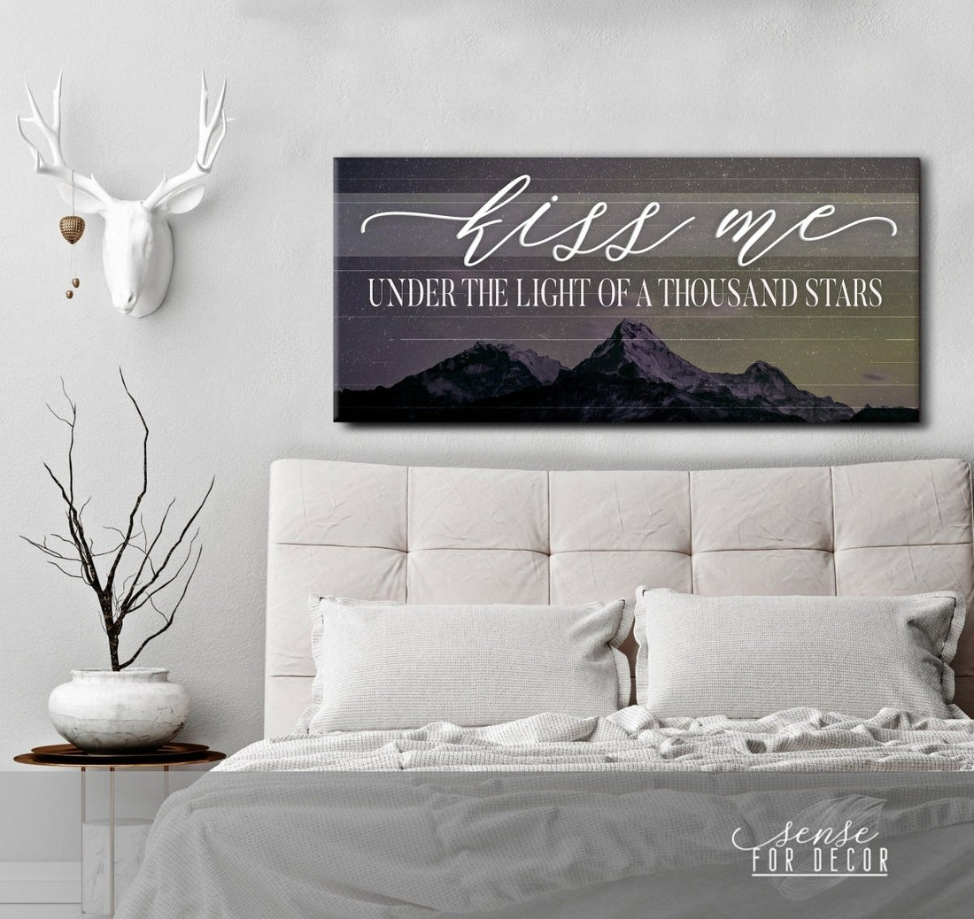 Couples Wall Art: Kiss Me Under The Light Of A Thousand Stars (Wood Frame Ready To Hang) - Sense for Decor