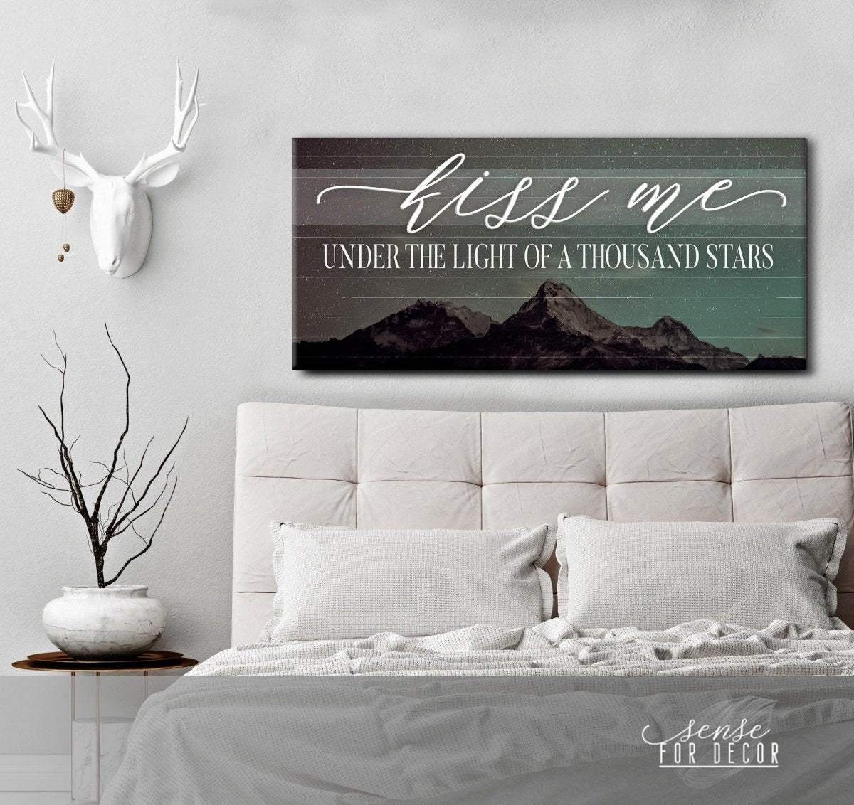Couples Wall Art: Kiss Me Under The Light Of A Thousand Stars (Wood Frame Ready To Hang) - Sense for Decor