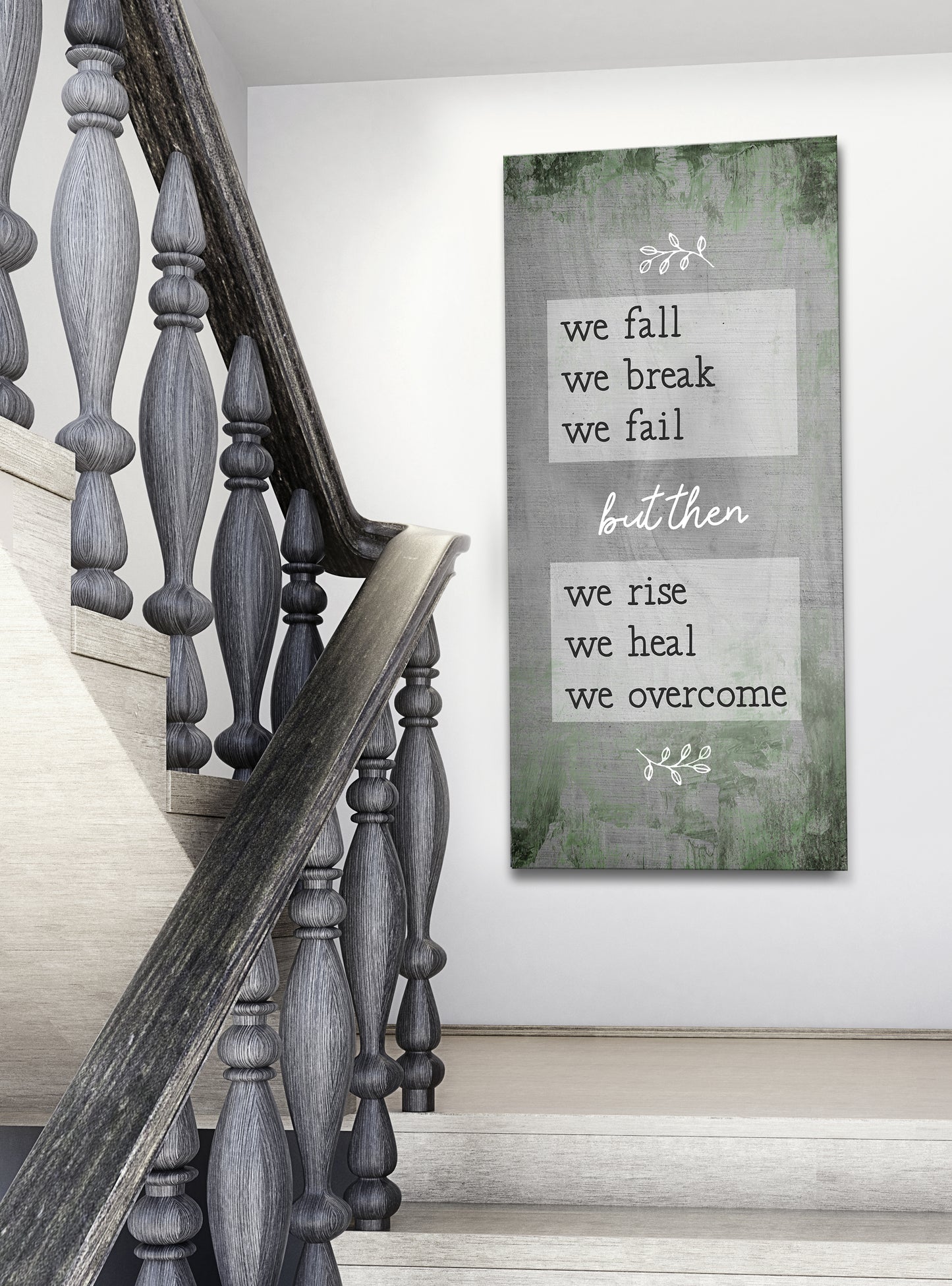 Home Wall Art: We Fall We Break We Fail (Wood Frame Ready To Hang)