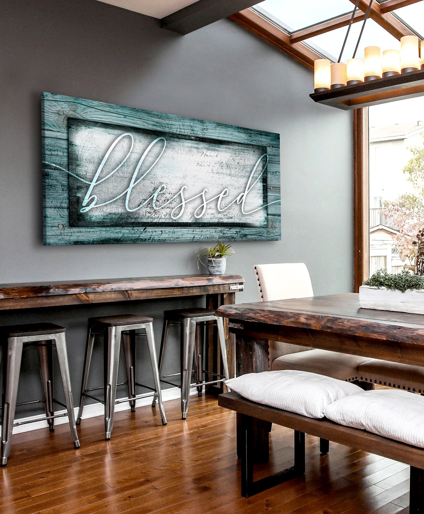 Christian Wall Art: Blessed Word Sign V2 (Wood Frame Ready To Hang)