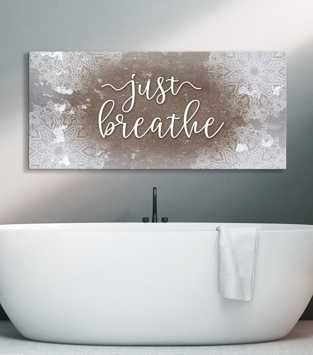 Bathroom Wall Art Just Breathe V5 (Wood Frame Ready To Hang) Sense
