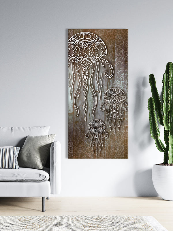Home Wall Art: Boho Jellyfish (Wood Frame Ready To Hang) - Sense Of Art