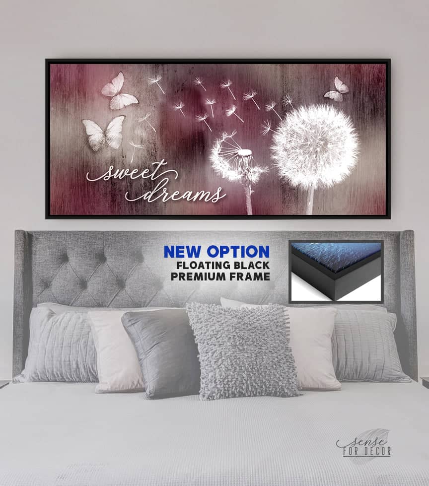 Bedroom Wall Art: Sweet Dreams Dandelion (Wood Frame Ready To Hang)