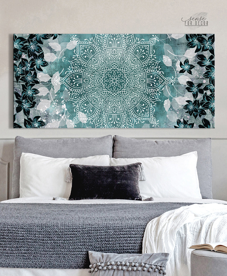 Flower Wall Art Boho Floral Mandala Wood Frame Ready To Hang