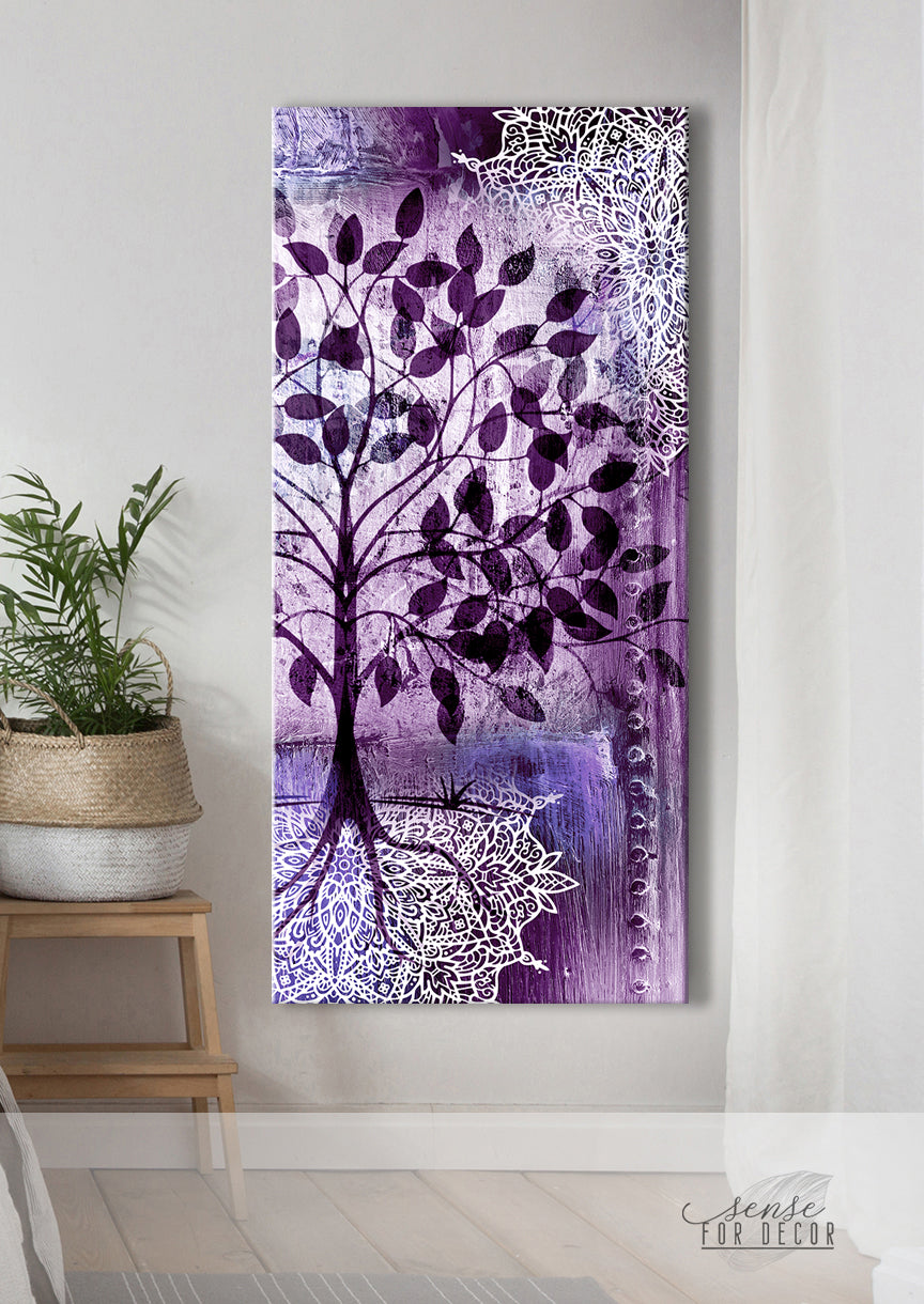 Designart 'Ethnic Purple Feathers Composition' Bohemian & Eclectic Framed  Canvas Wall Art Print 