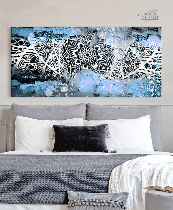 Home Wall Art Boho Crackle Mandala Wood Frame Ready To Hang