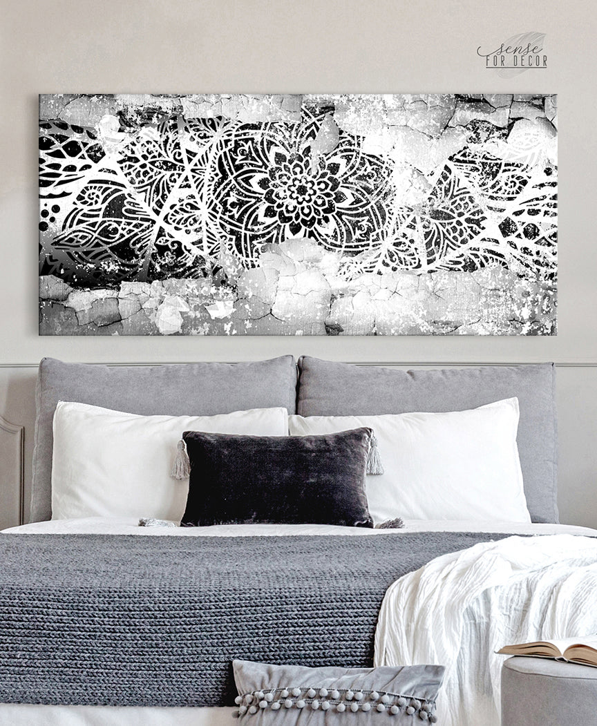 Home Wall Art Boho Crackle Mandala Wood Frame Ready To Hang Sense for Decor