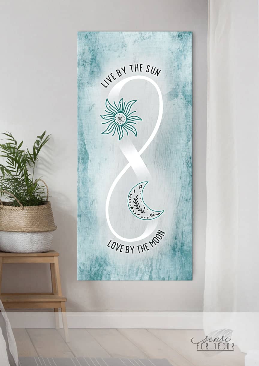 Bedrrom Wall Art: Live by The Sun Love by The Moon V5 (Wood Frame