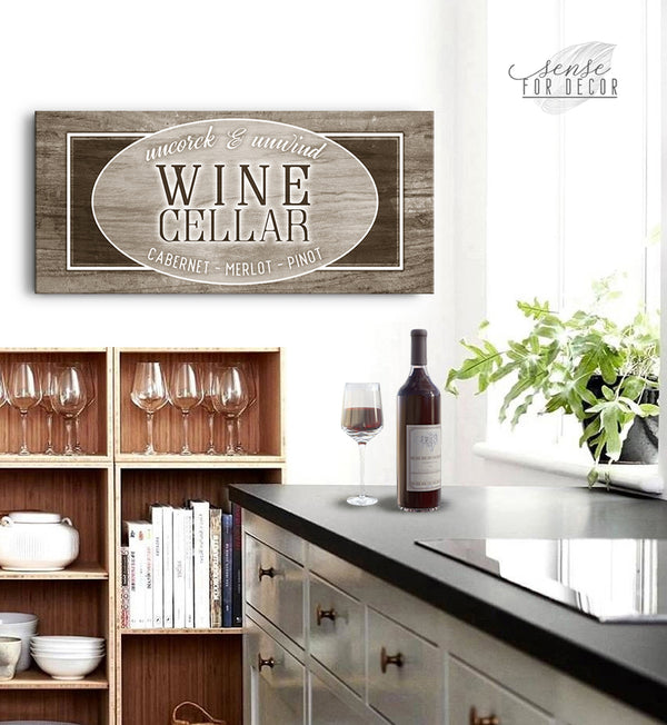 Wine Wall Art Wine Cellar Sign (Wood Frame Ready To Hang) Sense for