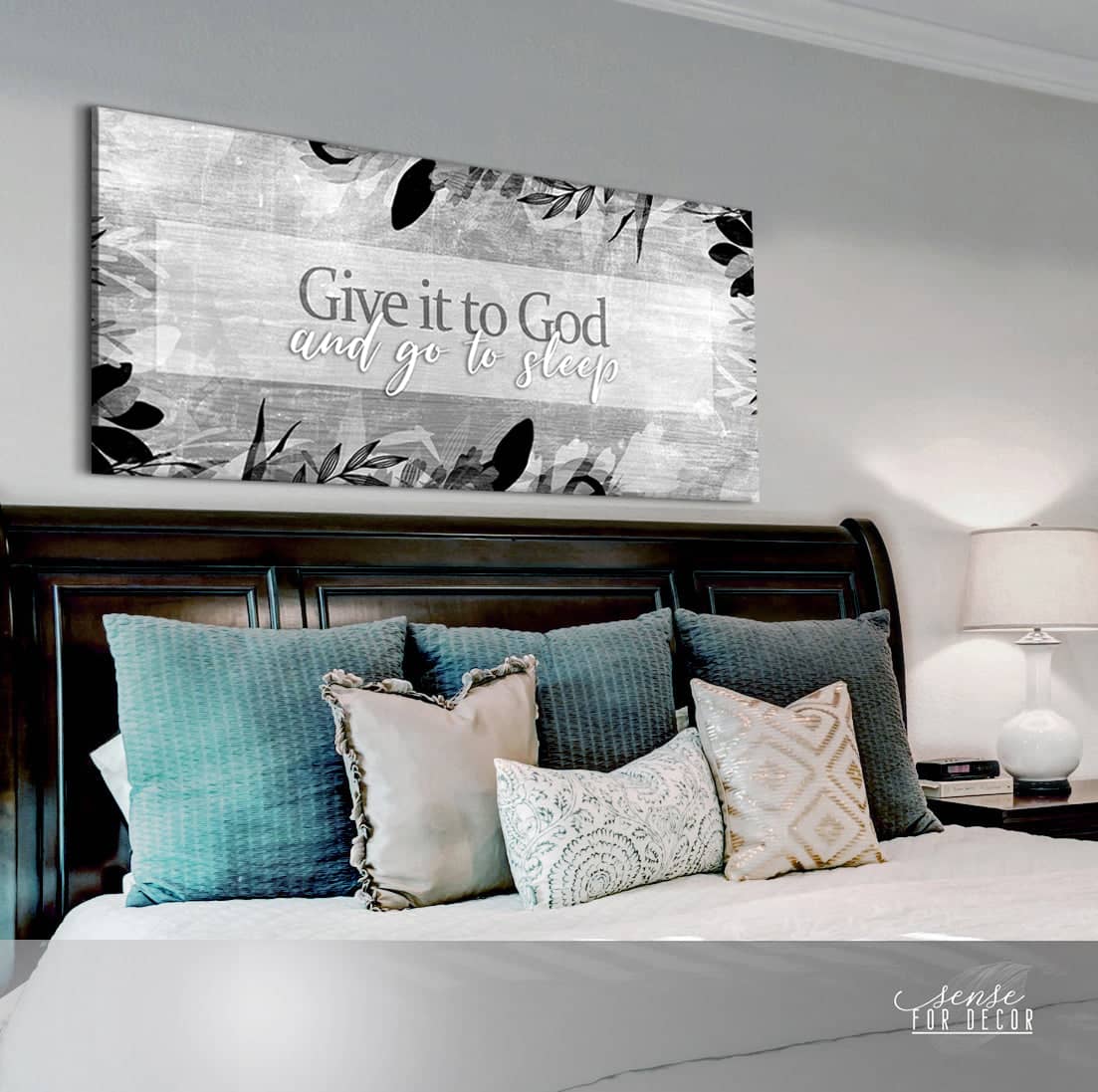 Bedroom Wall Art: Give it to God and go to sleep V8 (Wood Frame Ready To Hang)
