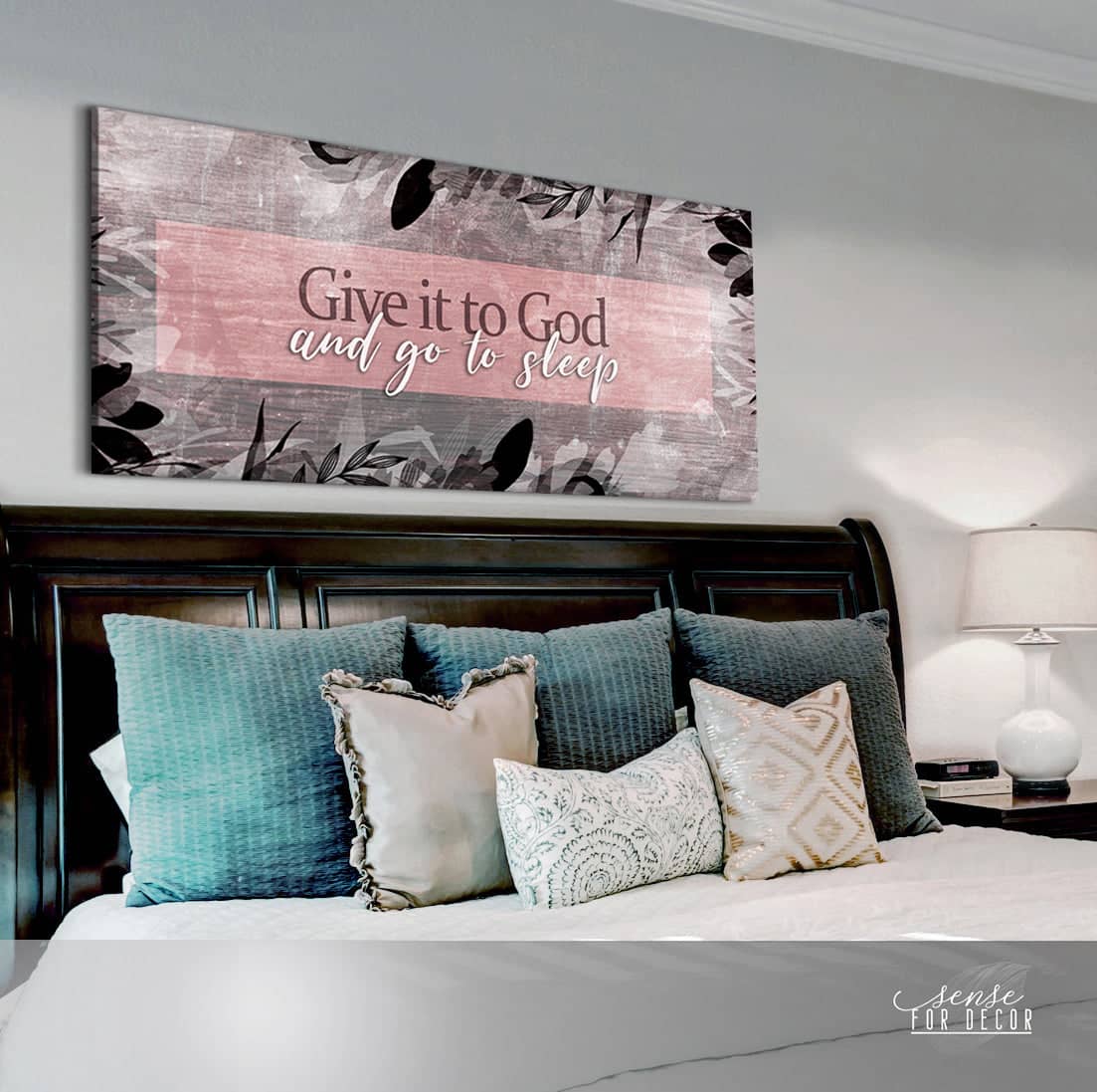 Bedroom Wall Art: Give it to God and go to sleep V8 (Wood Frame Ready To Hang)