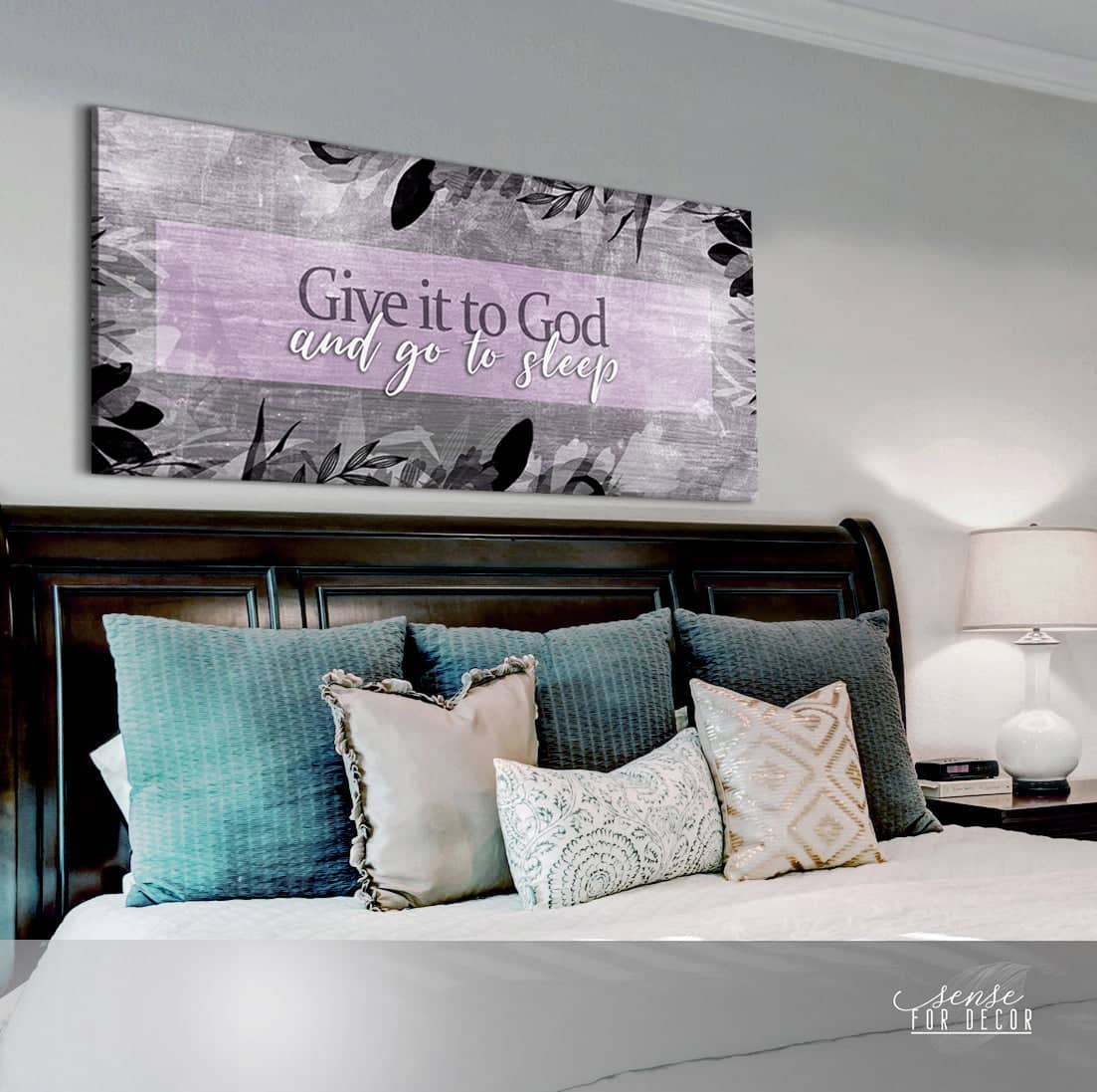 Bedroom Wall Art: Give it to God and go to sleep V8 (Wood Frame Ready To Hang)