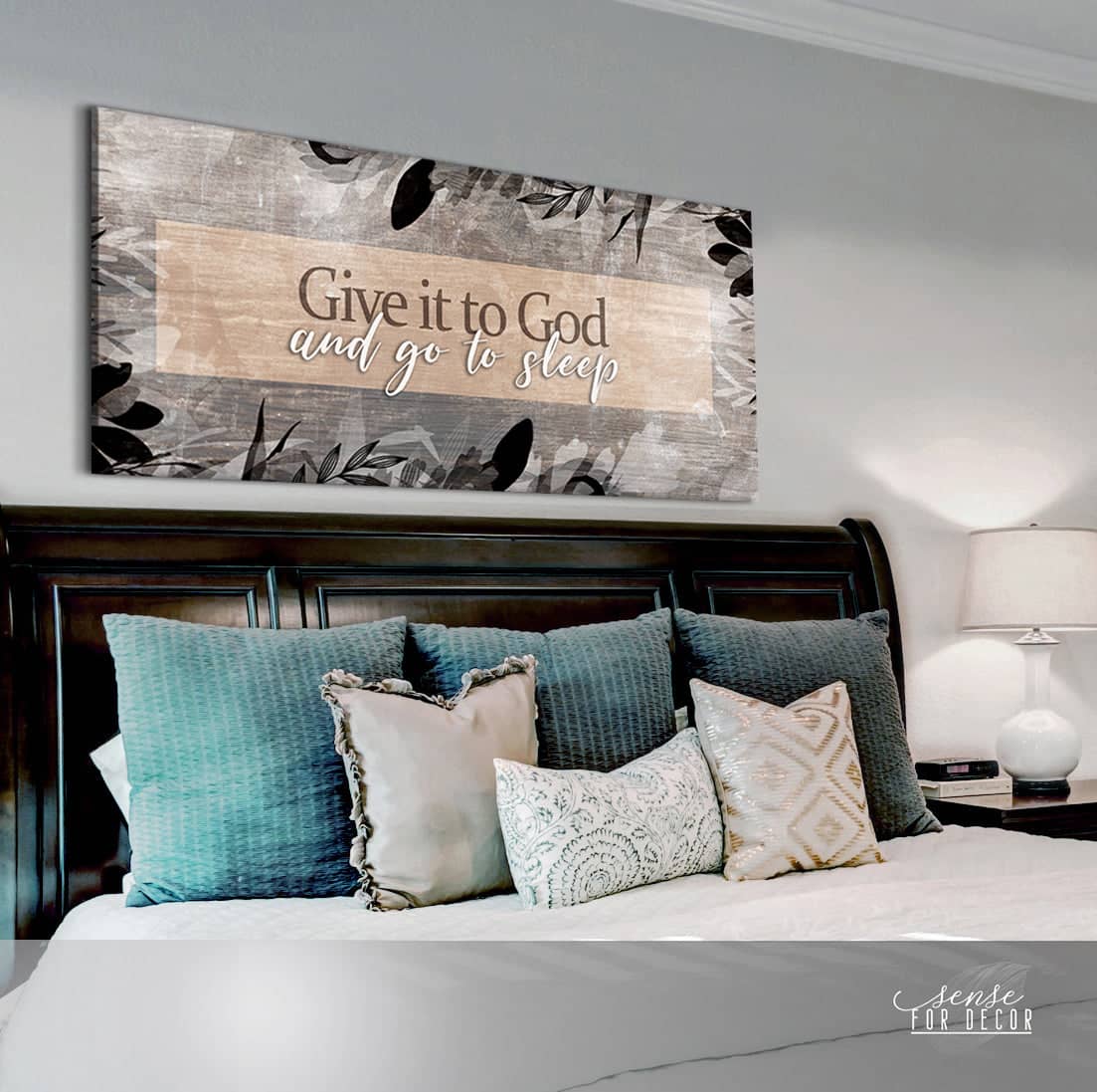Bedroom Wall Art: Give it to God and go to sleep V8 (Wood Frame Ready To Hang)