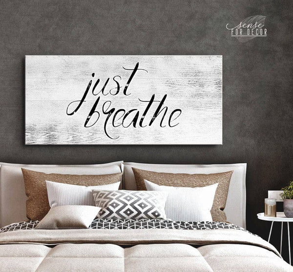 Bedroom Wall Art Just Breathe V21 (Wood Frame Ready To Hang) Sense
