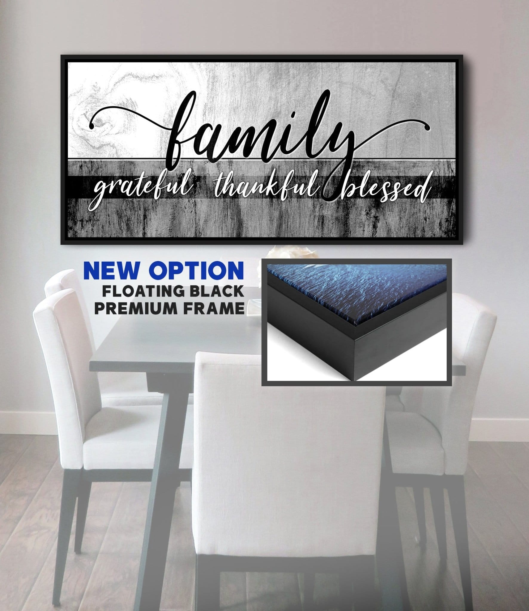 Family Wall Art: Family Grateful Thankful Blessed - Rustic Christian Canvas - Sense for Decor