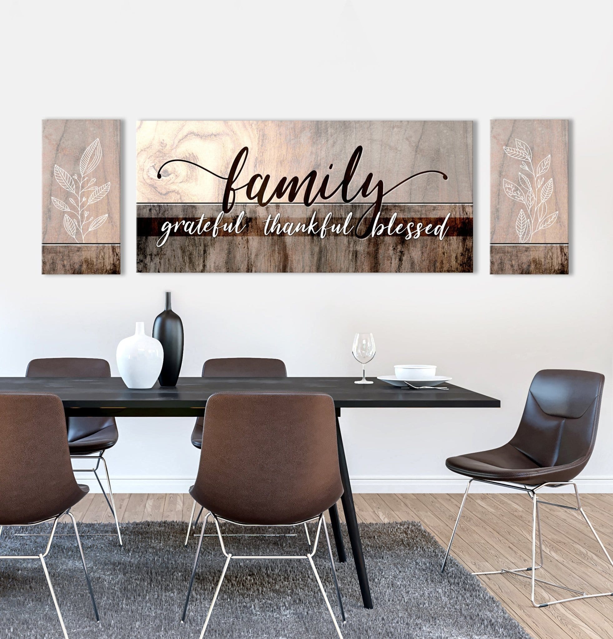 Family Wall Art: Family Grateful Thankful Blessed - Rustic Christian Canvas - Sense for Decor