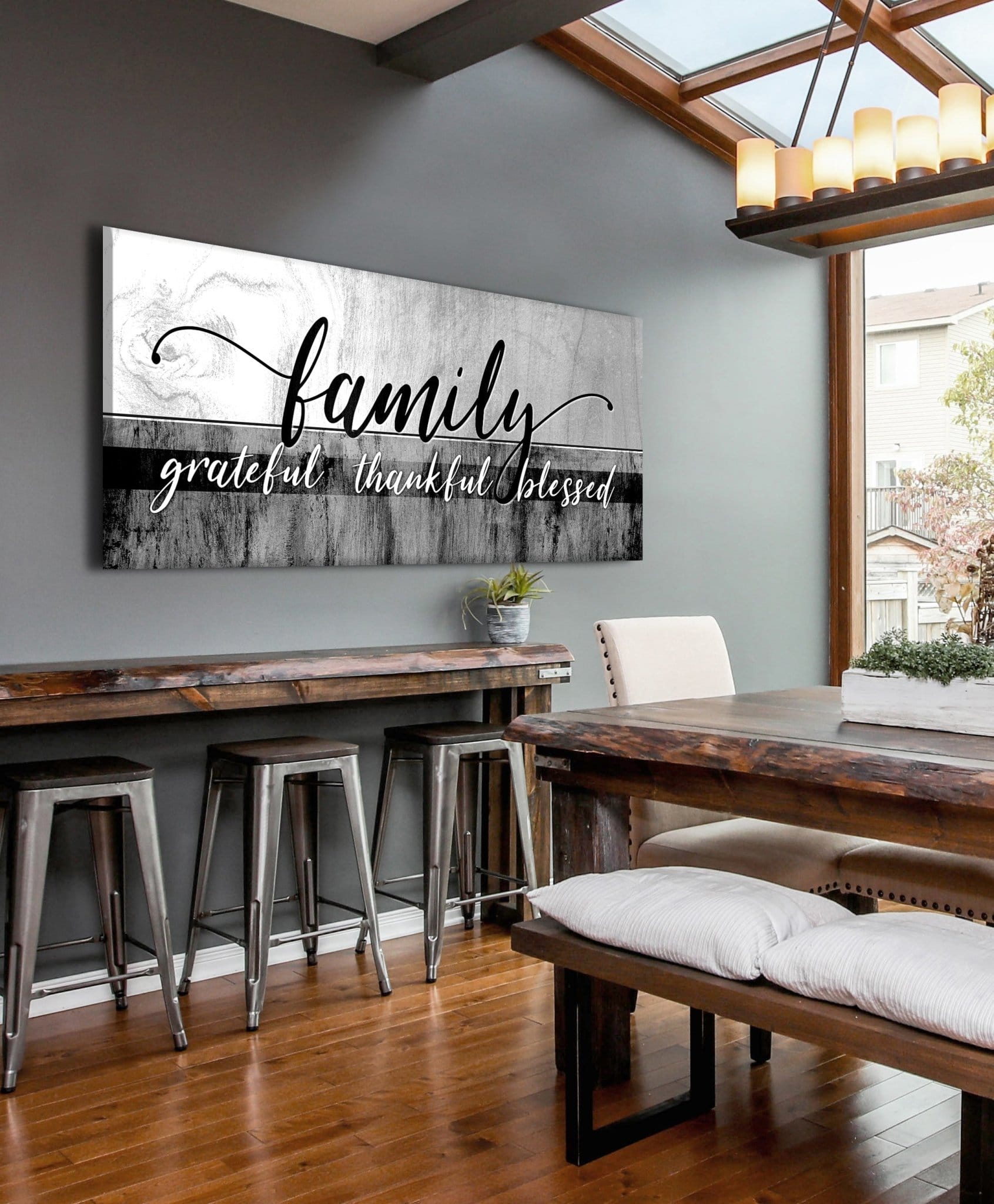 Family Wall Art: Family Grateful Thankful Blessed - Rustic Christian Canvas - Sense for Decor