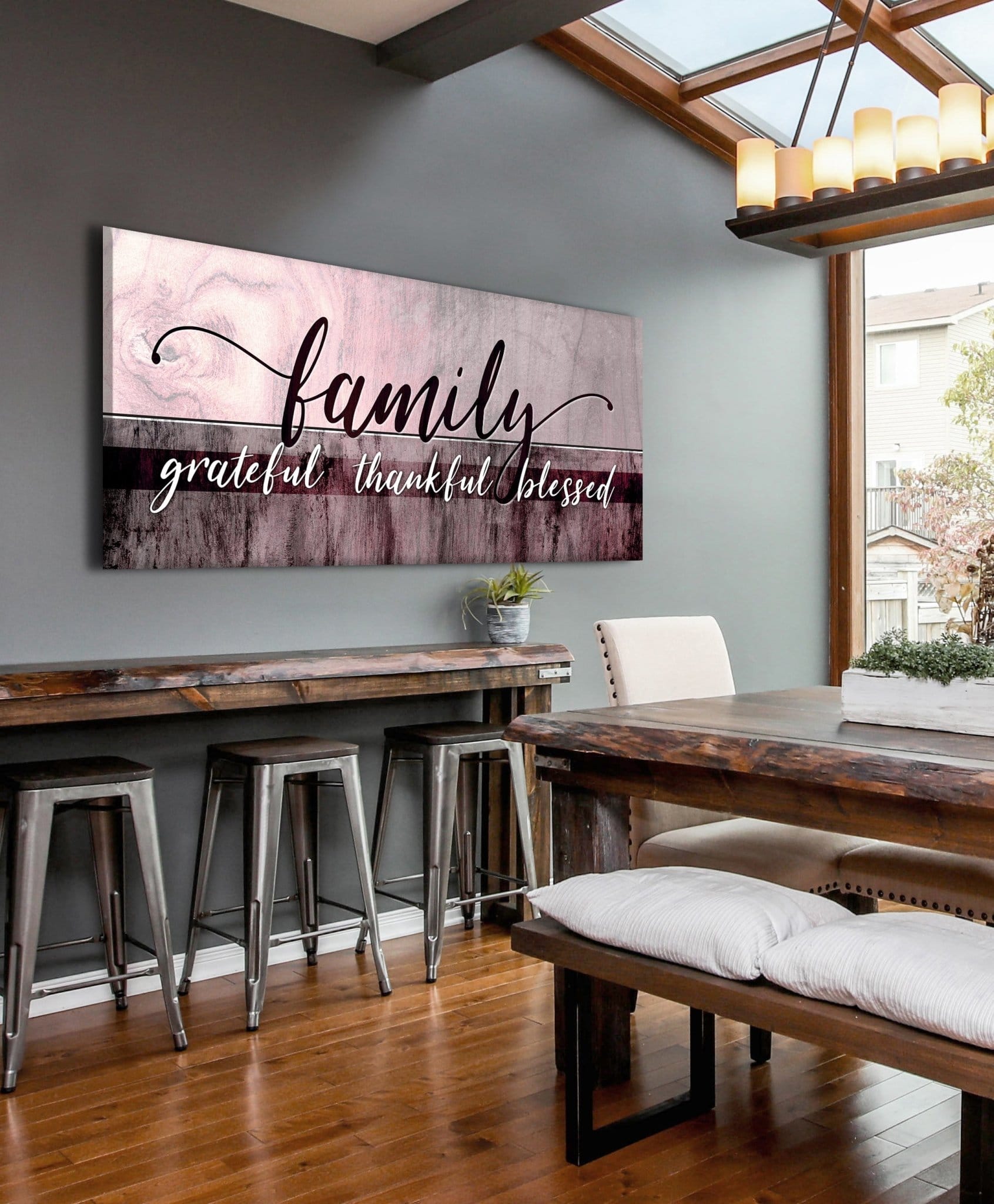 Family Wall Art: Family Grateful Thankful Blessed - Rustic Christian Canvas - Sense for Decor