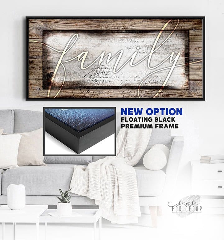 Family Wall Art: Family Word Sign V4 (Wood Frame Ready To Hang) - Sense for Decor