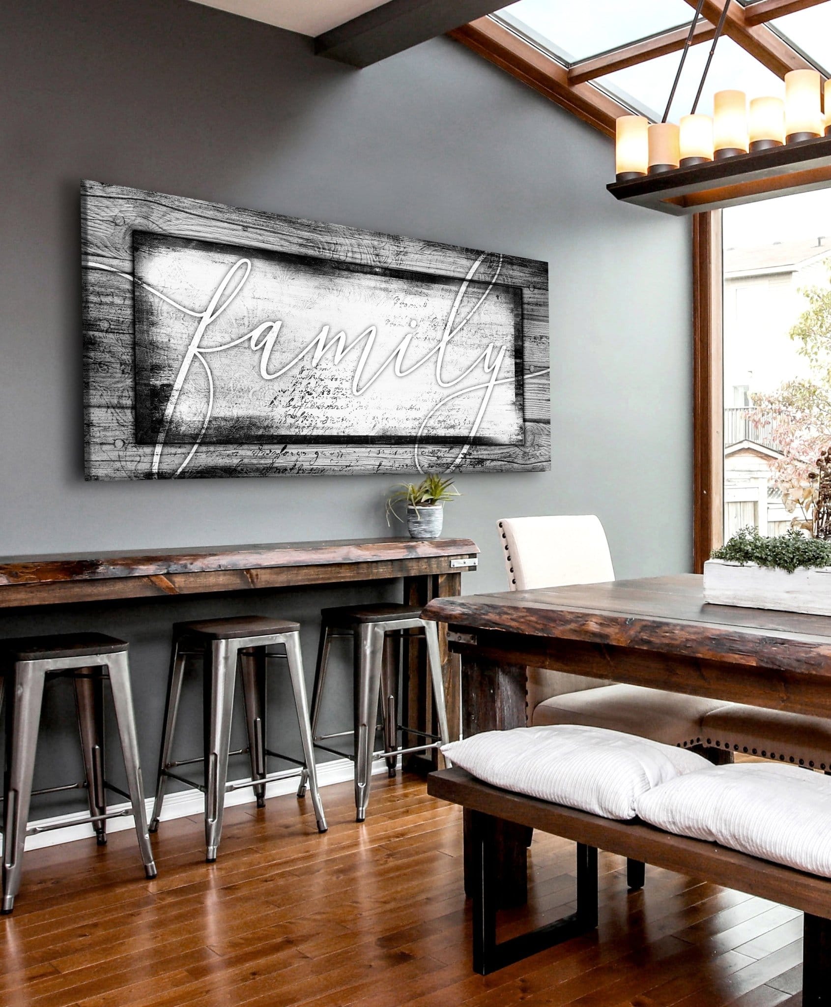 Family Wall Art: Family Word Sign V4 (Wood Frame Ready To Hang) - Sense for Decor