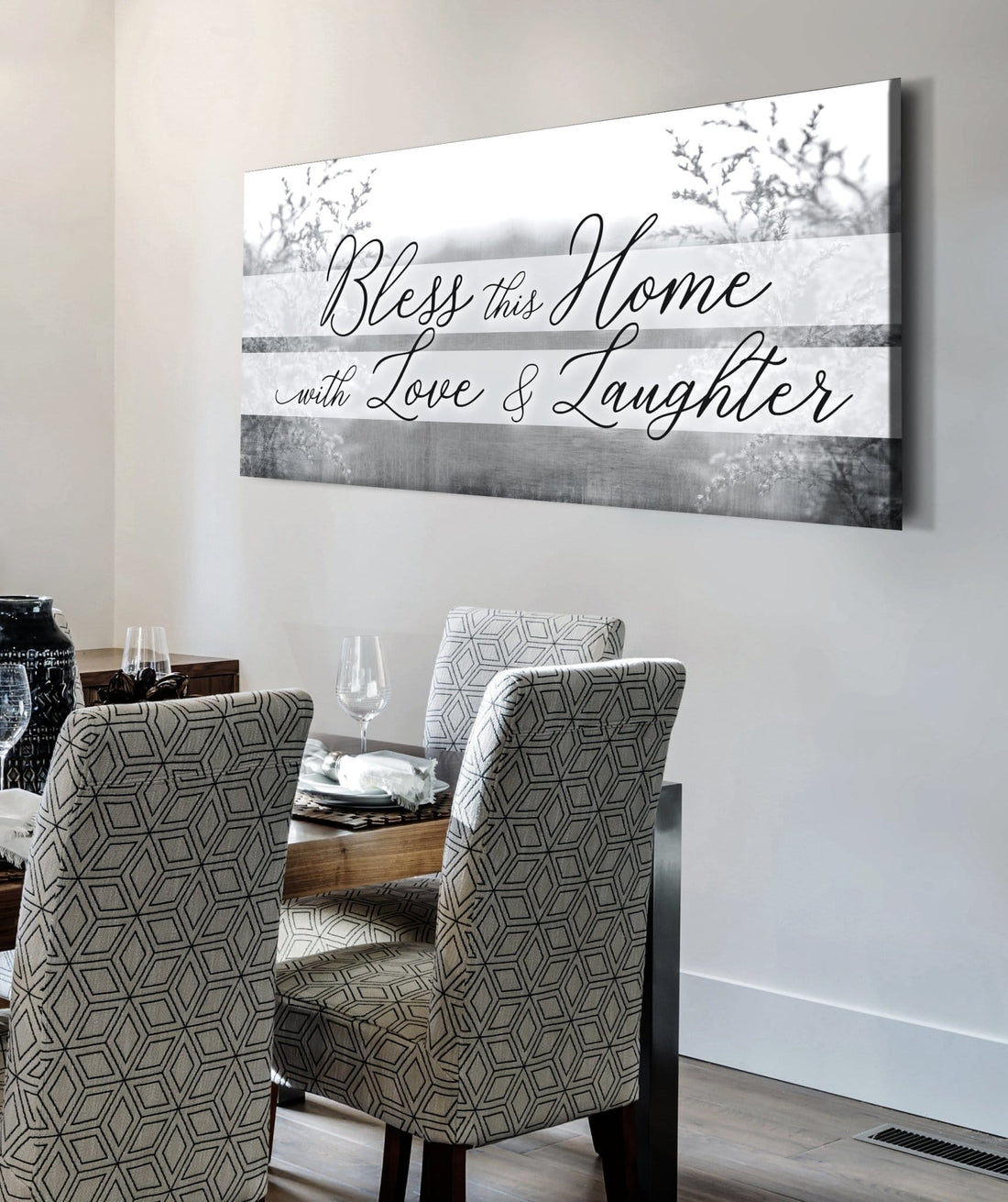 Home Wall Art: Bless This Home With Love And Laughter V4 (Wood Frame Ready To Hang) - Sense for Decor