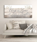 Home Wall Art: Bless This Home With Love And Laughter V4 (Wood Frame Ready To Hang)