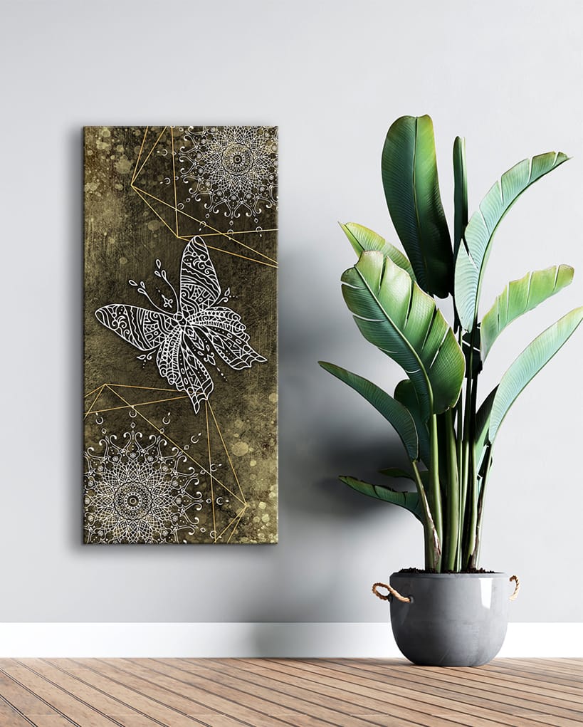Home Wall Art: Boho Butterfly Mandala V3 (Wood Frame Ready To Hang) - Sense for Decor